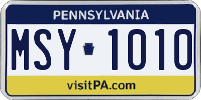 PA license plate MSY1010