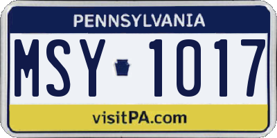 PA license plate MSY1017