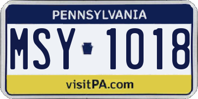 PA license plate MSY1018