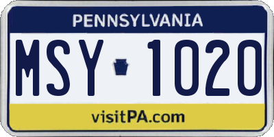PA license plate MSY1020
