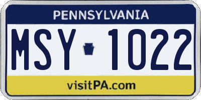 PA license plate MSY1022