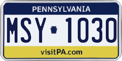 PA license plate MSY1030