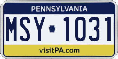 PA license plate MSY1031
