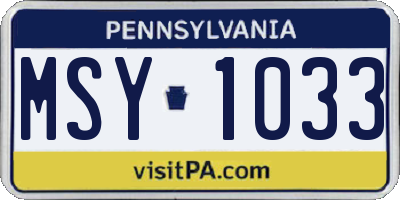 PA license plate MSY1033