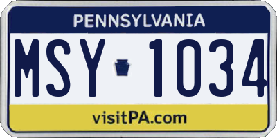 PA license plate MSY1034