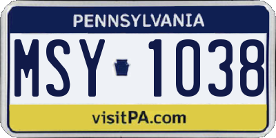 PA license plate MSY1038
