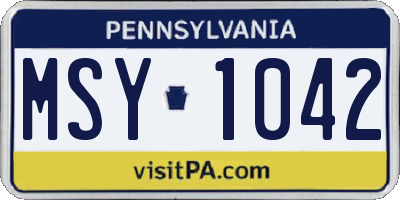 PA license plate MSY1042