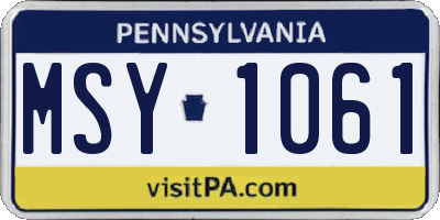 PA license plate MSY1061