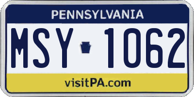 PA license plate MSY1062