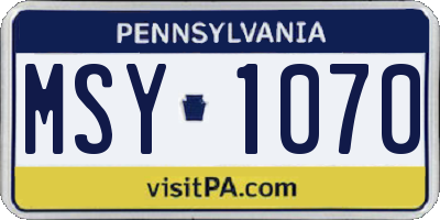 PA license plate MSY1070
