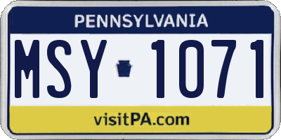 PA license plate MSY1071