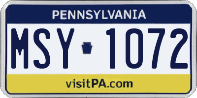 PA license plate MSY1072
