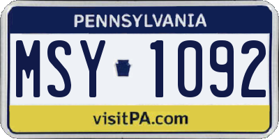 PA license plate MSY1092