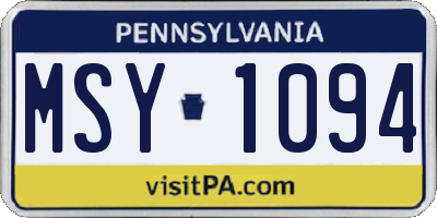 PA license plate MSY1094