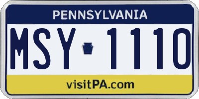 PA license plate MSY1110
