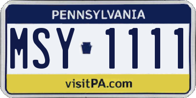 PA license plate MSY1111