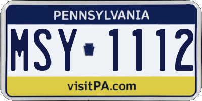 PA license plate MSY1112