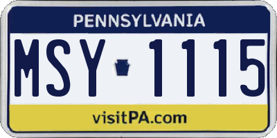 PA license plate MSY1115
