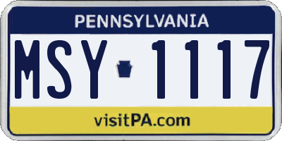 PA license plate MSY1117