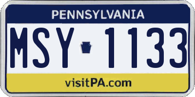 PA license plate MSY1133