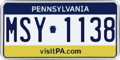 PA license plate MSY1138