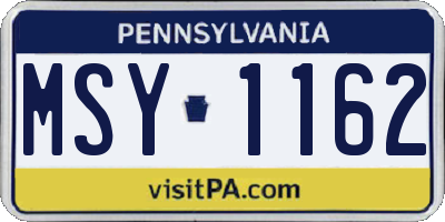 PA license plate MSY1162