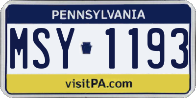 PA license plate MSY1193