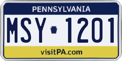 PA license plate MSY1201