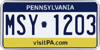 PA license plate MSY1203
