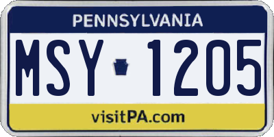 PA license plate MSY1205