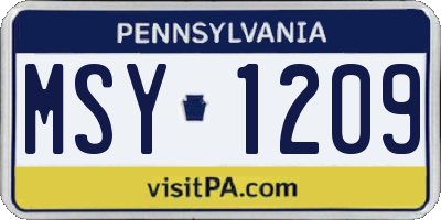 PA license plate MSY1209
