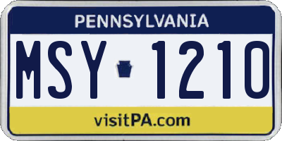 PA license plate MSY1210