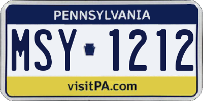 PA license plate MSY1212