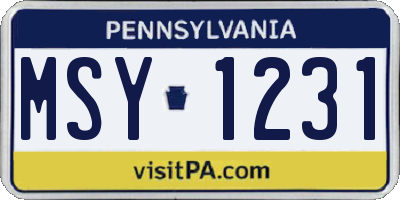PA license plate MSY1231