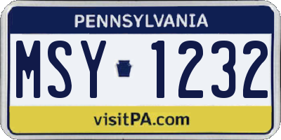 PA license plate MSY1232