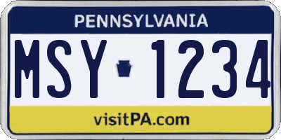 PA license plate MSY1234