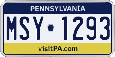PA license plate MSY1293