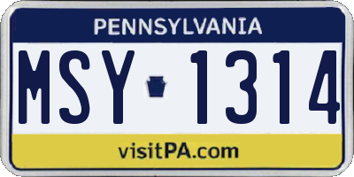 PA license plate MSY1314