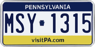 PA license plate MSY1315