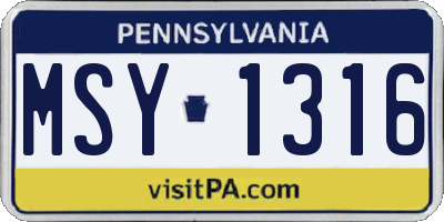 PA license plate MSY1316