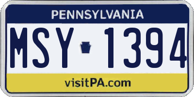 PA license plate MSY1394