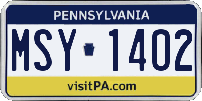 PA license plate MSY1402