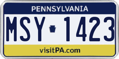 PA license plate MSY1423