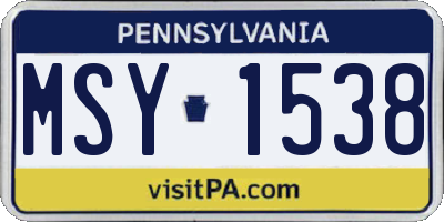PA license plate MSY1538