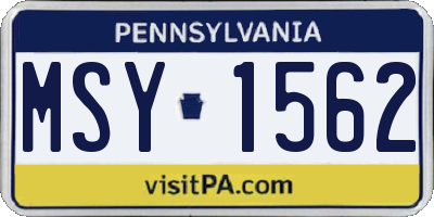 PA license plate MSY1562