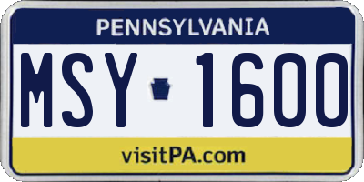 PA license plate MSY1600