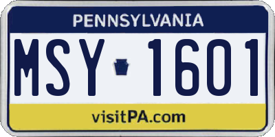 PA license plate MSY1601