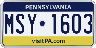 PA license plate MSY1603