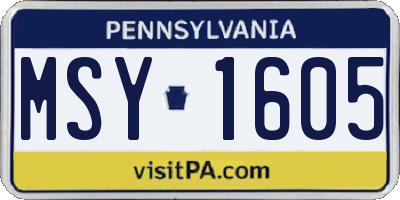 PA license plate MSY1605