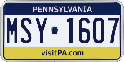 PA license plate MSY1607